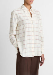 VINCE | Checked Plaid Button-Front Shirt in Shirts & Tees - CREAM MULTI