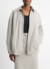 VINCE | Gardener's Check Cotton Oversized Bomber Jacket in Jackets & Outerwear - STONE/TAN