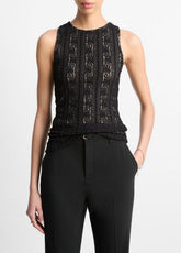 VINCE | Smocked Lace Shell in Shirts & Tees - BLACK