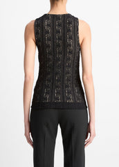 VINCE | Smocked Lace Shell in Shirts & Tees - BLACK
