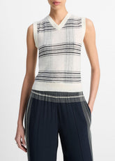 VINCE | Featherweight Plaid Wool Sweater Vest in Sweaters - OFF WHITE/COASTAL BLUE