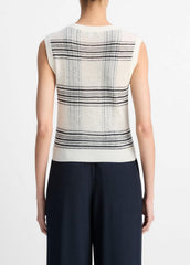 VINCE | Featherweight Plaid Wool Sweater Vest in Sweaters - OFF WHITE/COASTAL BLUE