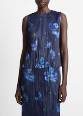 VINCE | Poppy Blur Crushed Satin Shell in Shirts & Tees - MIDNIGHT