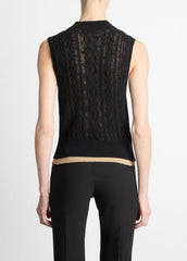 VINCE | Cable Cotton-Blend Double-Layer Shell in Sweaters - BLACK/GOLD CLIFF