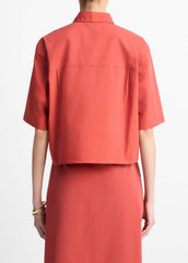 VINCE | Cotton Short-Sleeve Cropped Shirt in Shirts & Tees - BRICK ROSE