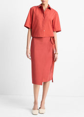 VINCE | Cotton Short-Sleeve Cropped Shirt in Shirts & Tees - BRICK ROSE