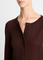 VINCE | Wool Long-Sleeve Henley in Shirts & Tees - CHERRY NIGHT