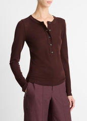 VINCE | Wool Long-Sleeve Henley in Shirts & Tees - CHERRY NIGHT