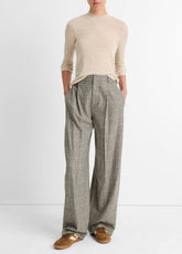 VINCE | Wool Three-Quarter-Sleeve Mock-Neck Top in Shirts & Tees - LIGHT HEATHER ECRU