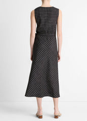 VINCE | Trellis Plaid Draped Sleeveless Wrap Dress in Dresses & Skirts - BLACK/CREAM