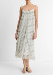VINCE | Fenced Plaid Layered Dress in Dresses & Skirts - OFF WHITE/GREY