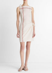 VINCE | Handkerchief-Stripe Wrap Dress in Dresses & Skirts - OAT SHELL/BRICK ROSE