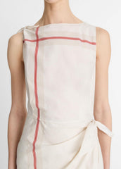 VINCE | Handkerchief-Stripe Wrap Dress in Dresses & Skirts - OAT SHELL/BRICK ROSE