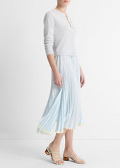 VINCE | Pleated Satin Tiered Skirt in Dresses & Skirts - SKY MIST