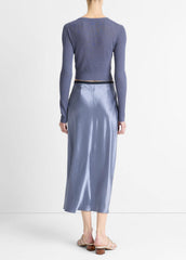VINCE | Contrast-Waistband Satin Bias Skirt in Dresses & Skirts - MAUVE THISTLE
