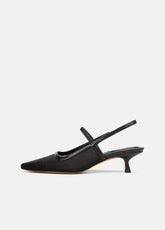 VINCE | Venice Leather and Mesh Slingback Kitten Heel in Shoes - BLACK