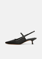 VINCE | Venice Leather and Mesh Slingback Kitten Heel in Shoes - BLACK