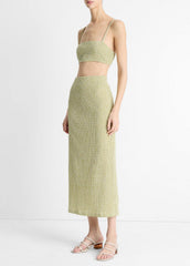 VINCE | Checked Smocked Midi Skirt in Dresses & Skirts - HERBARIA COMBO