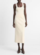 VINCE | Ribbed Cotton-Blend Midi Skirt in Dresses & Skirts - OAT SHELL