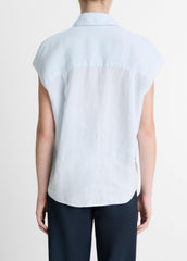 VINCE | Linen Cap-Sleeve Button-Front Blouse in Shirts & Tees - SKY MIST