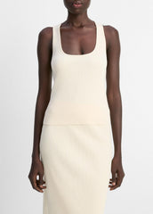 VINCE | Ribbed Cotton-Blend Racerback Tank in Shirts & Tees - OAT SHELL