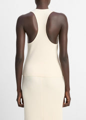 VINCE | Ribbed Cotton-Blend Racerback Tank in Shirts & Tees - OAT SHELL