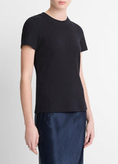 VINCE | Ribbed Cotton-Blend Top in Shirts & Tees - COASTAL BLUE