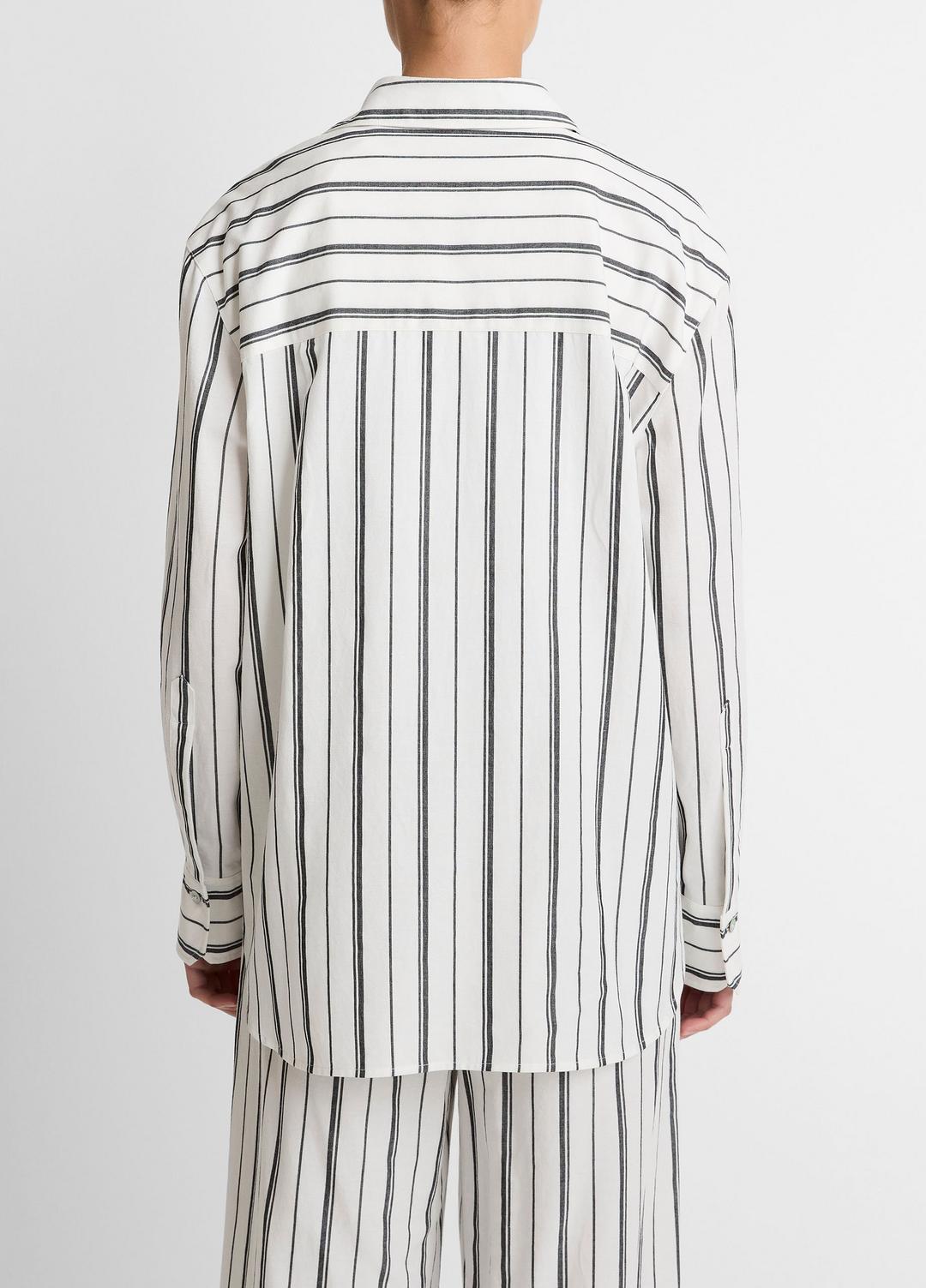 VINCE | Resort Stripe Oversized Button-Front Shirt in Long Sleeve - WHITE/BLACK