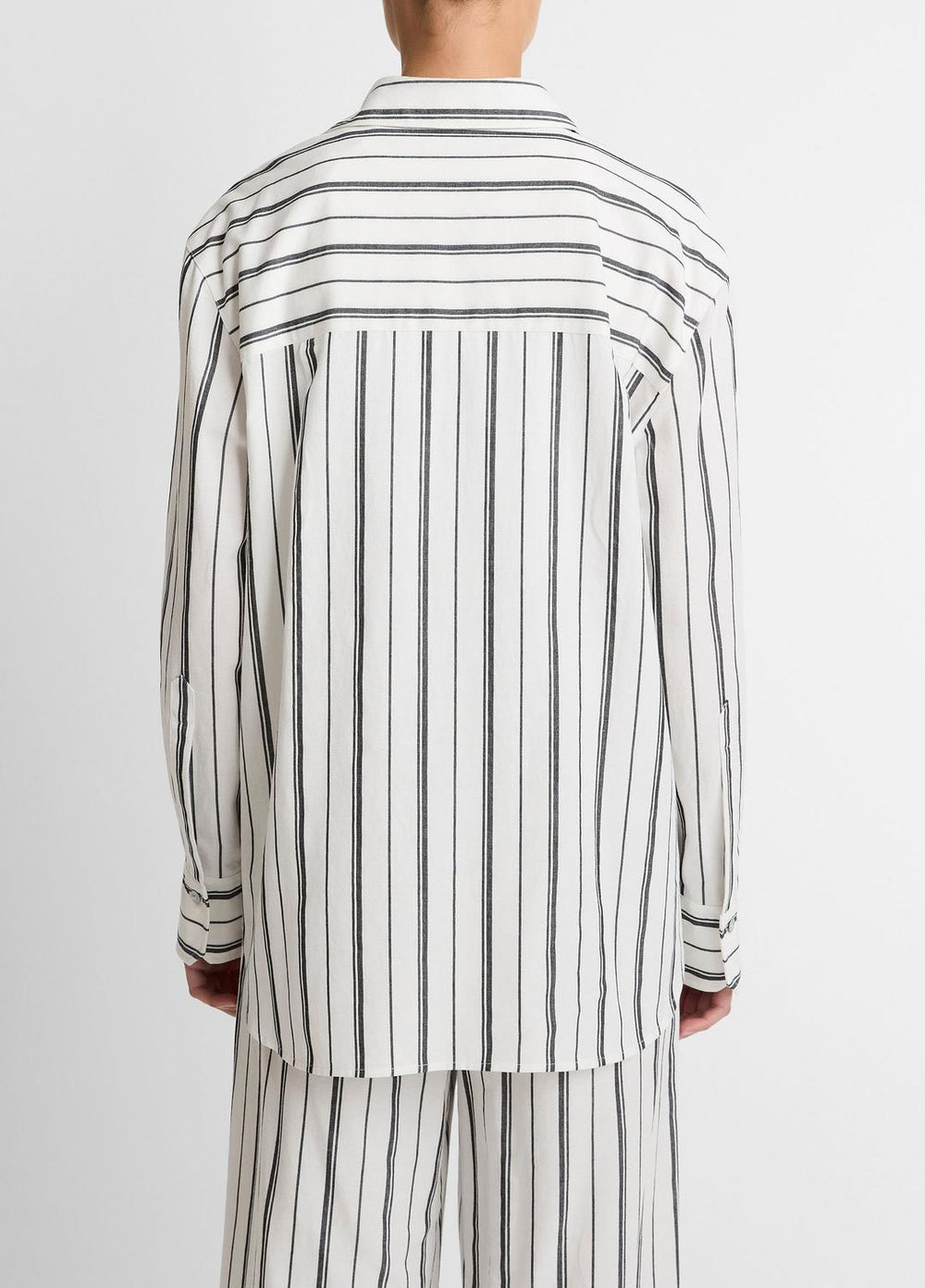 VINCE | Resort Stripe Oversized Button-Front Shirt in Long Sleeve - WHITE/BLACK