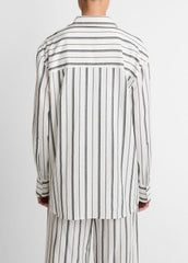 VINCE | Resort Stripe Oversized Button-Front Shirt in Long Sleeve - WHITE/BLACK