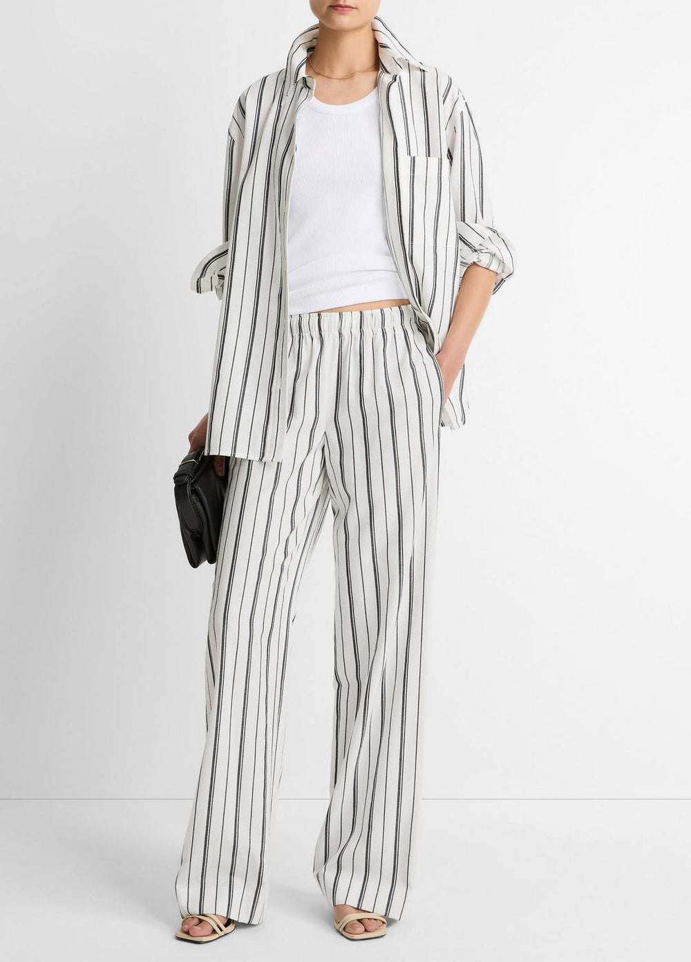 VINCE | Resort Stripe Oversized Button-Front Shirt in Long Sleeve - WHITE/BLACK