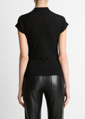VINCE | Wool Raglan Cap-Sleeve Mock-Neck Top in Short Sleeve - BLACK