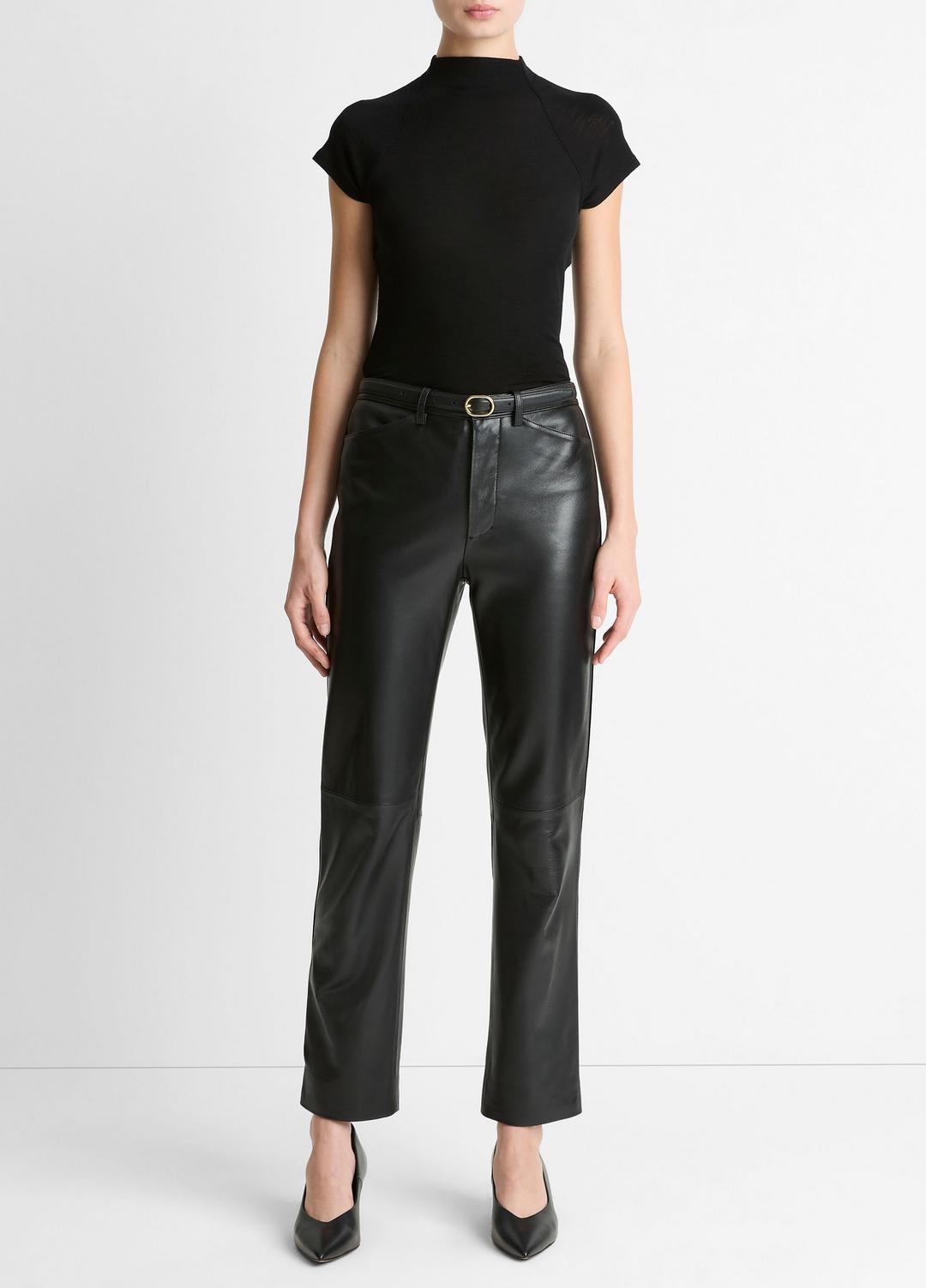 VINCE | Wool Raglan Cap-Sleeve Mock-Neck Top in Short Sleeve - BLACK