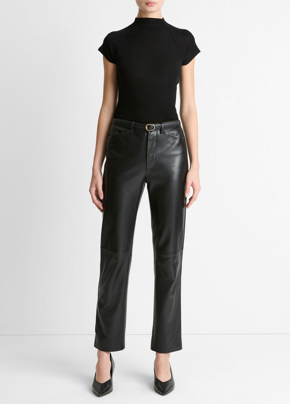 VINCE | Wool Raglan Cap-Sleeve Mock-Neck Top in Short Sleeve - BLACK
