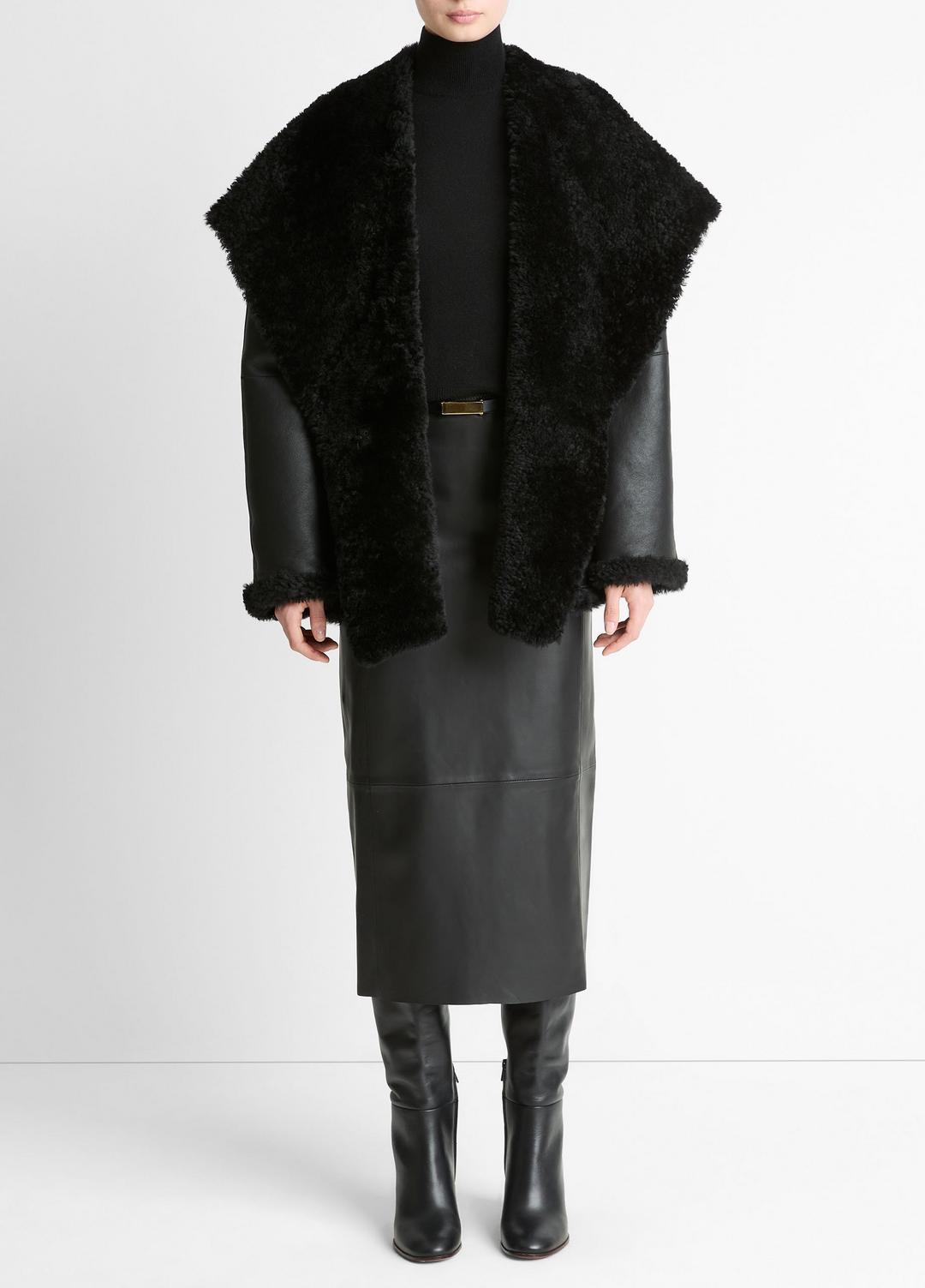 VINCE | Shearling Hooded Jacket in Jackets - BLACK