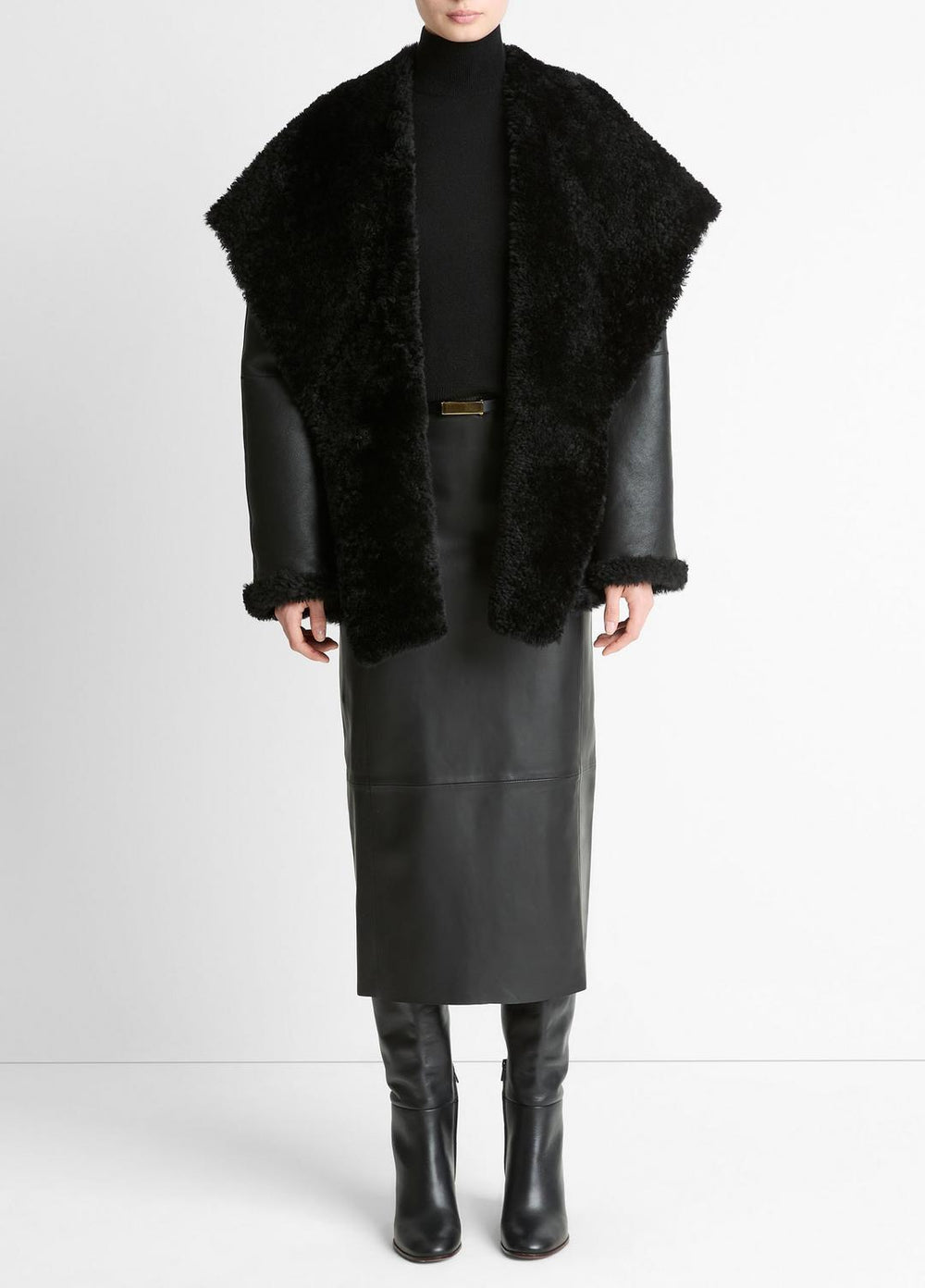 VINCE | Shearling Hooded Jacket in Jackets - BLACK