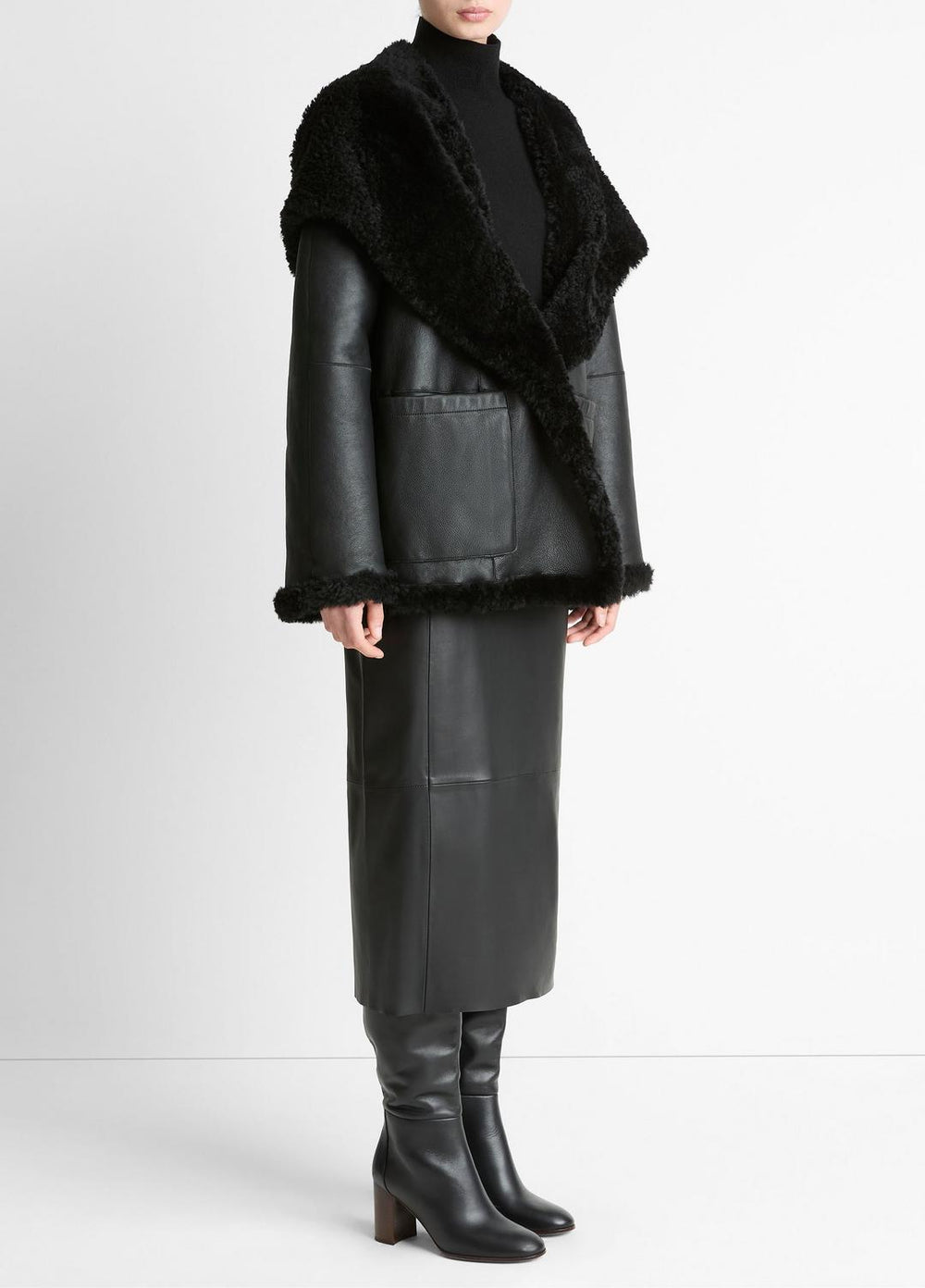 VINCE | Shearling Hooded Jacket in Jackets - BLACK
