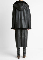 VINCE | Shearling Hooded Jacket in Jackets - BLACK