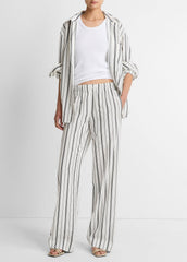 VINCE | Resort Stripe Pull-On Pant in Wide Leg - WHITE/BLACK