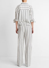 VINCE | Resort Stripe Pull-On Pant in Wide Leg - WHITE/BLACK