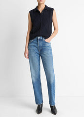 VINCE | Cable-Knit Wool & Cotton-Blend Sweater Vest in V-Neck - COASTAL BLUE
