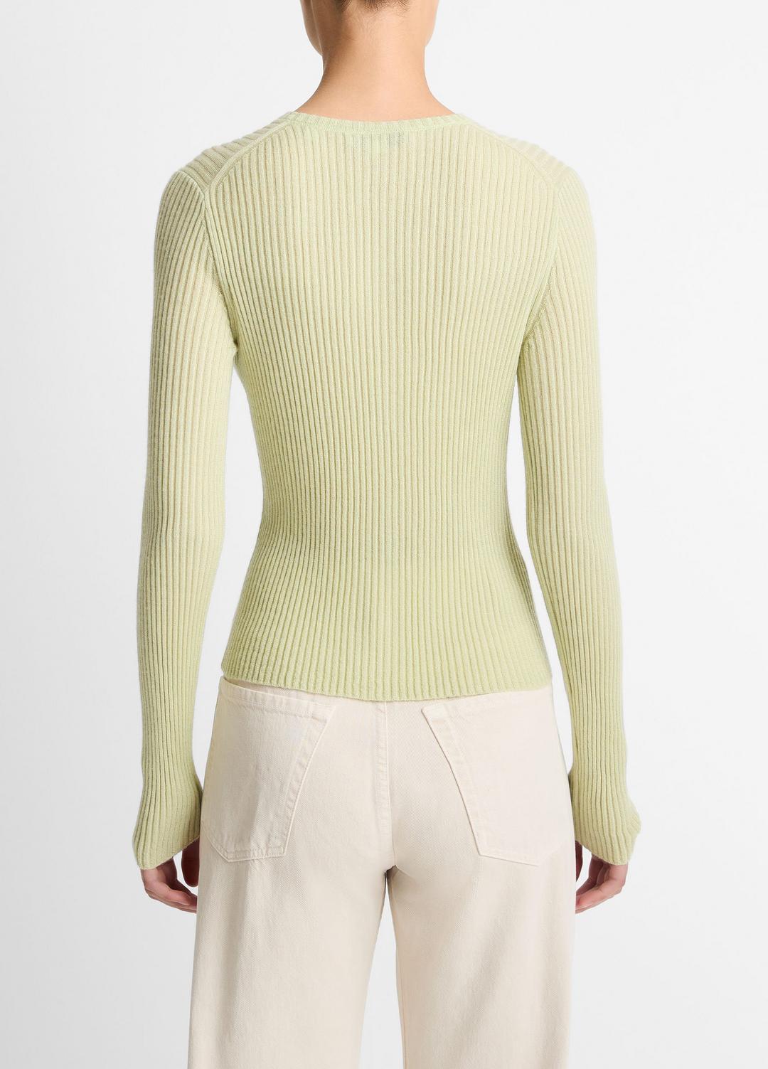 VINCE | Ribbed Cashmere-Silk Cardigan in Cardigans - PALE FERN
