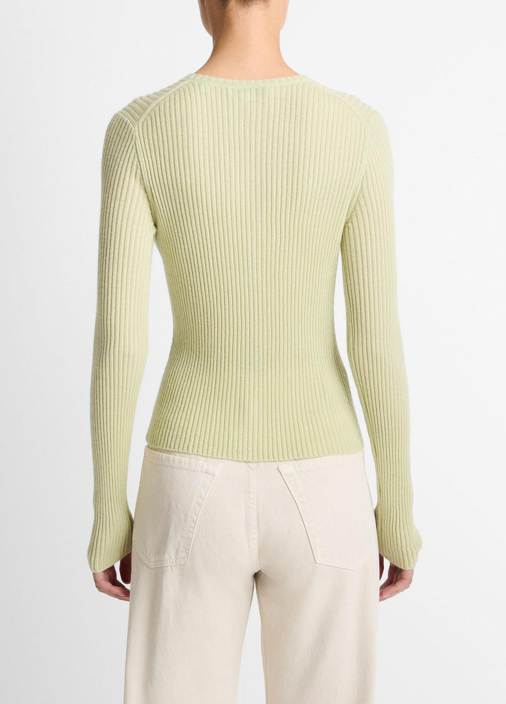 VINCE | Ribbed Cashmere-Silk Cardigan in Cardigans - PALE FERN