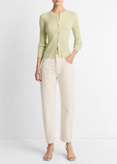 VINCE | Ribbed Cashmere-Silk Cardigan in Cardigans - PALE FERN