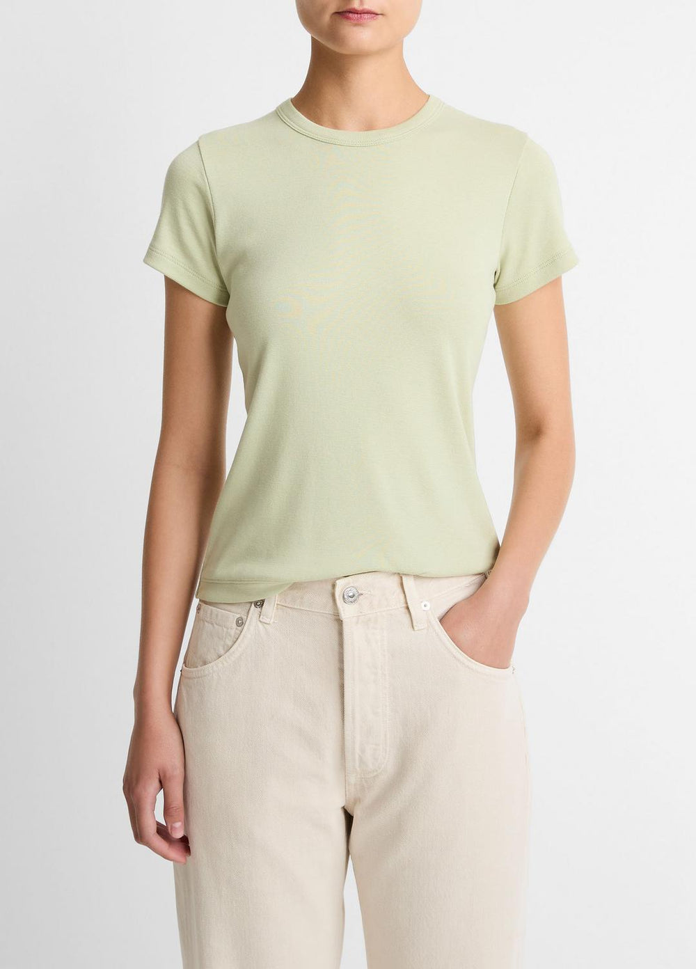 VINCE | Pima Cotton-Blend '90s Shrunken T-Shirt in Short Sleeve - PALE FERN