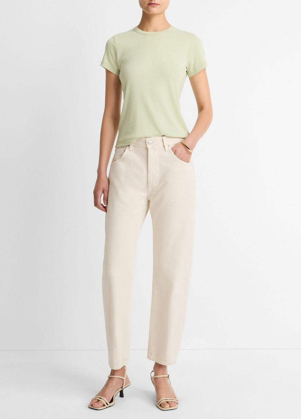 VINCE | Pima Cotton-Blend '90s Shrunken T-Shirt in Short Sleeve - PALE FERN