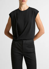 VINCE | Pima Cotton-Blend Draped Relaxed Top in Tank Tops - BLACK