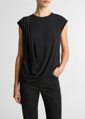 VINCE | Pima Cotton-Blend Draped Relaxed Top in Tank Tops - BLACK