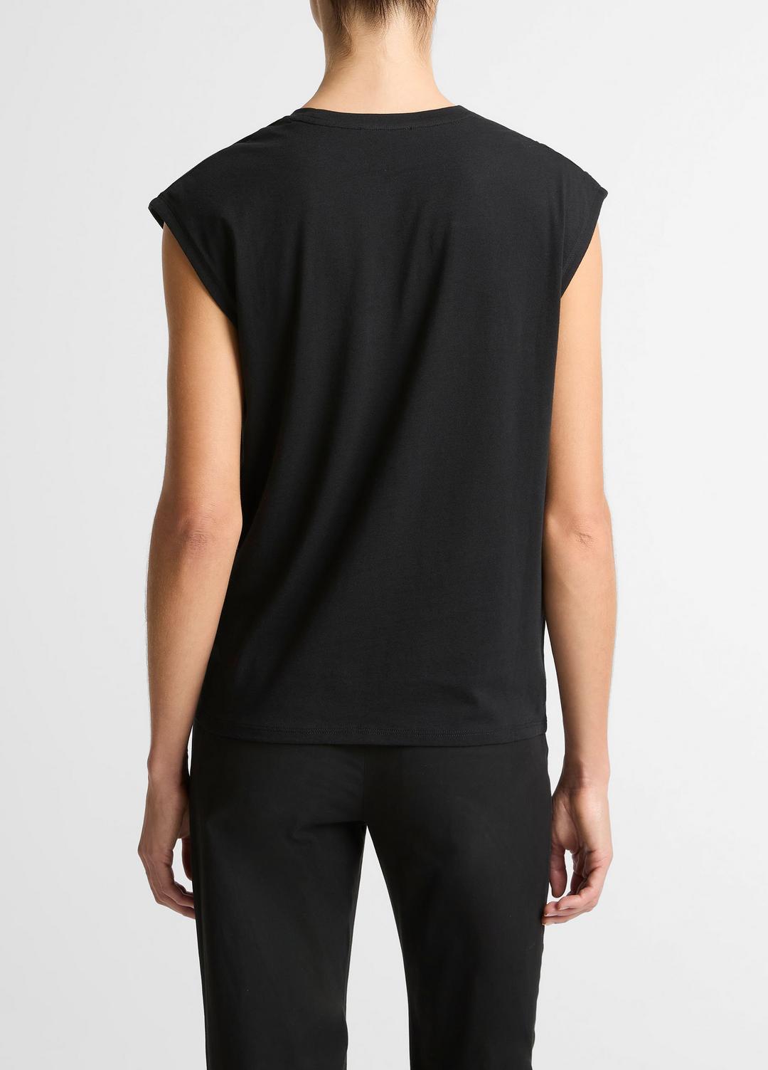 VINCE | Pima Cotton-Blend Draped Relaxed Top in Tank Tops - BLACK