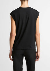 VINCE | Pima Cotton-Blend Draped Relaxed Top in Tank Tops - BLACK